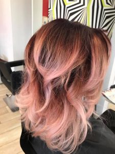 woman with rose gold hair